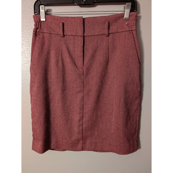 LOFT Outlet Skirt Size 0 Burgundy Herringbone Textured Pockets Career Work Mini - Picture 2 of 5
